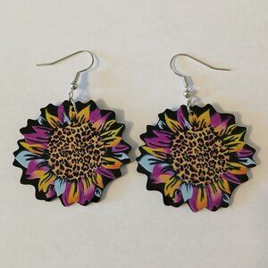 Women's Leopard Print Rainbow Sunflower Floral Bohochic Dangle Drop Earrings